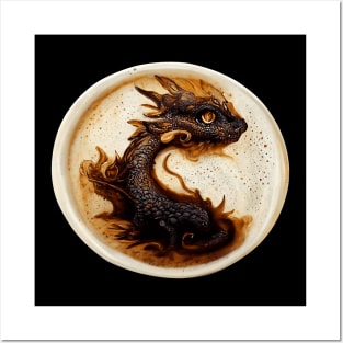 HyperRealistic Of Coffee Art Cute Dragon In Circle Posters and Art